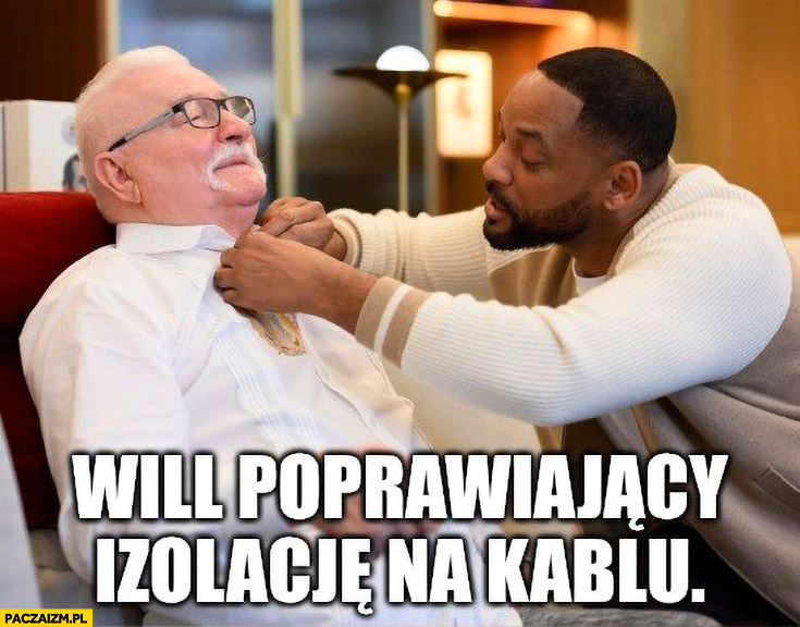 Lech Wałęsa Will Smith poprawiający izolację na kablu