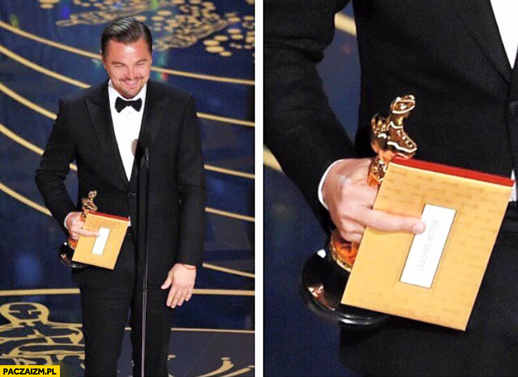 Leonardo DiCaprio wręczenie Oscara środkowy palec na kopercie pokazuje fucka
