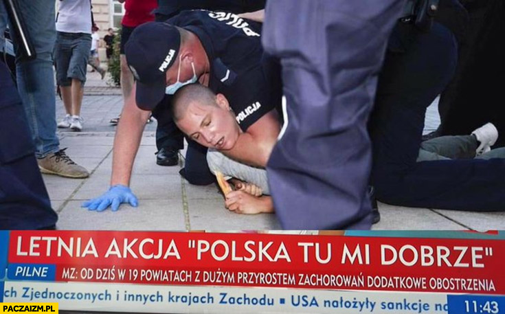 Letnia akcja: Polska tu mi dobrze policjant dusi gościa na ziemi