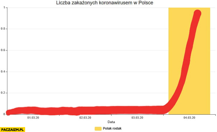 Liczba zakażonych koronawirusem w Polsce wykres 1 osoba