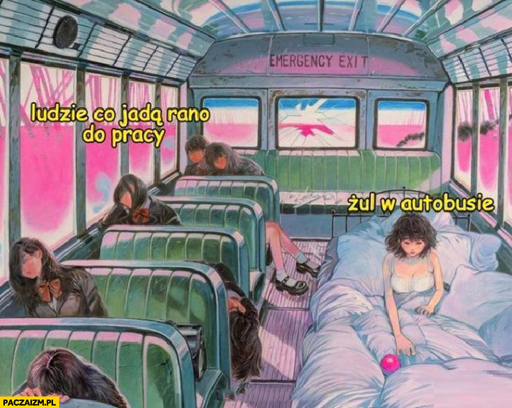 Ludzie co jada rano do pracy vs żul w autobusie manga