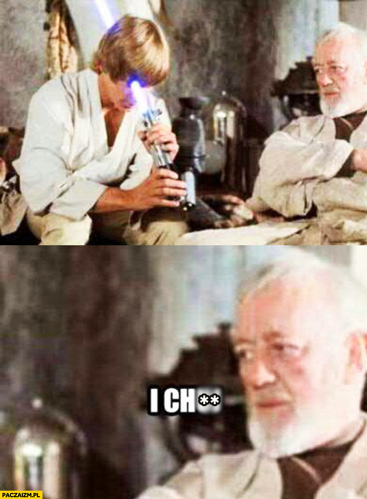 Luke Skywalker mieczem świetlnym w twarz