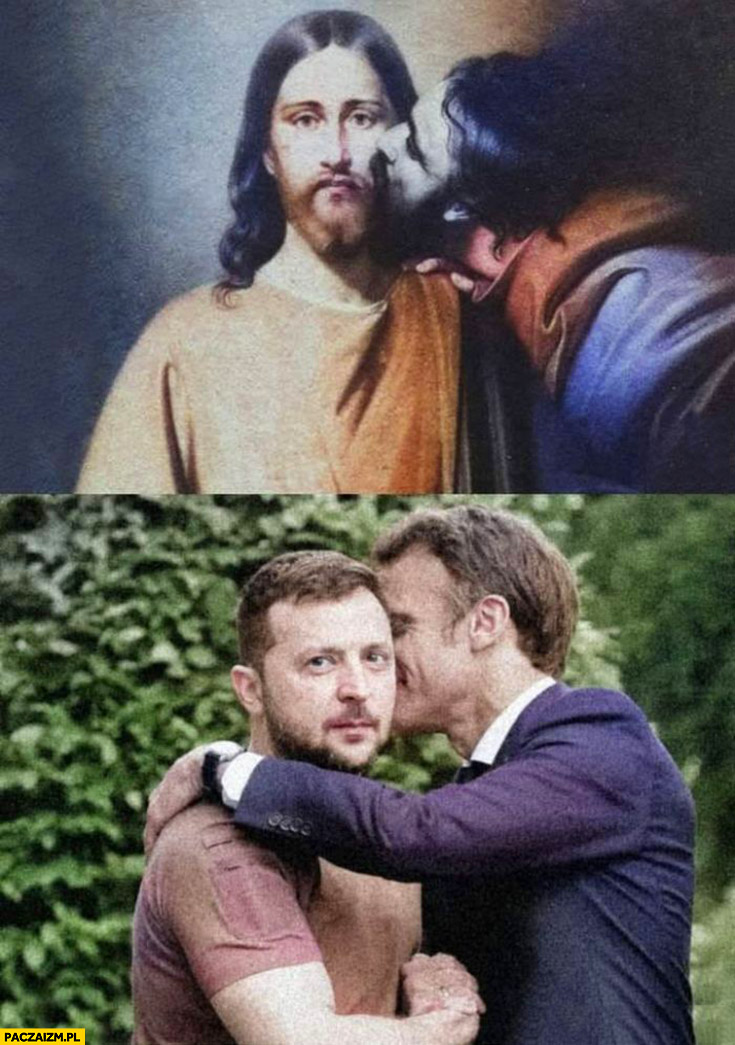 Macron Zełenski judaszowy pocałunek