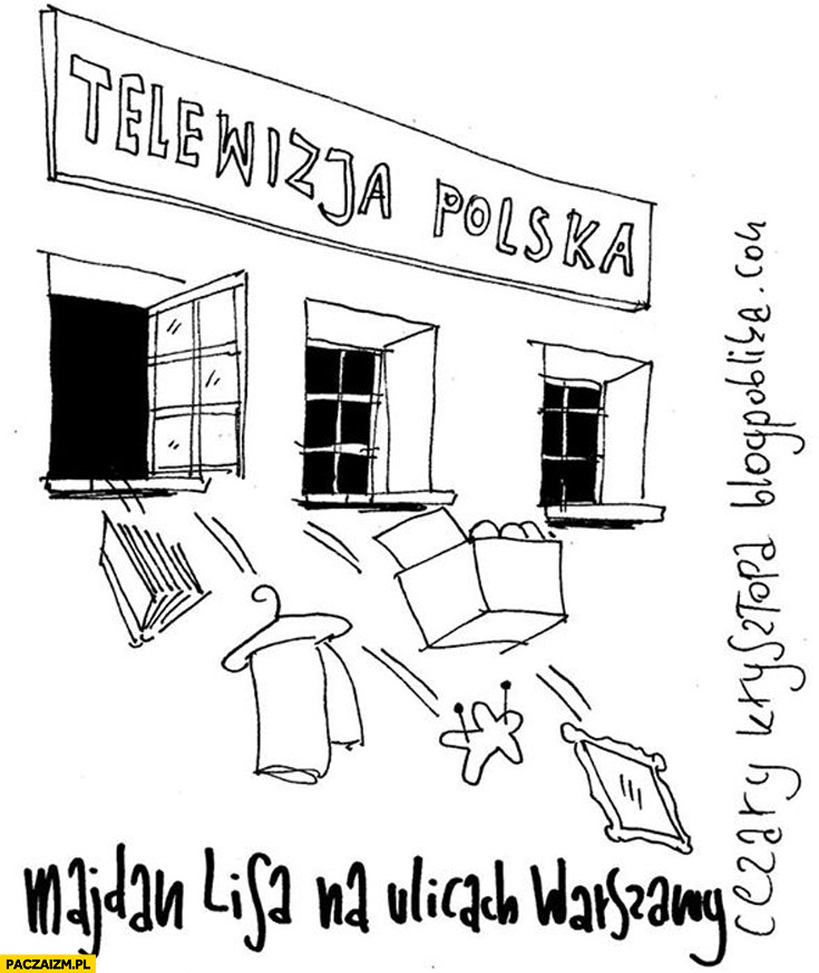 Majdan Lisa na ulicach Warszawy rzeczy wyrzucone z TVP