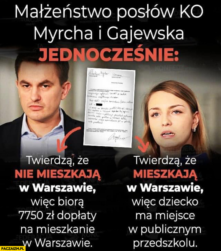 Małżeństwo posłów ko Myrcha Gajewska jednocześnie twierdzą, że mieszkają i nie mieszkają w Warszawie