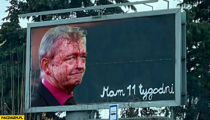 Mam 11 tygodni plakat aborcyjny ambasador Rosji oblany czerwoną farbą