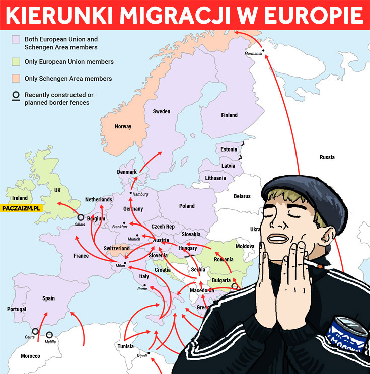 Mapa Europy kierunki migracji emigracji polska omijana mem