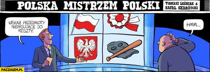 Marsz niepodległości wskaż przedmioty niepasujące do reszty bejsbol i kominiarka polska mistrzem polski