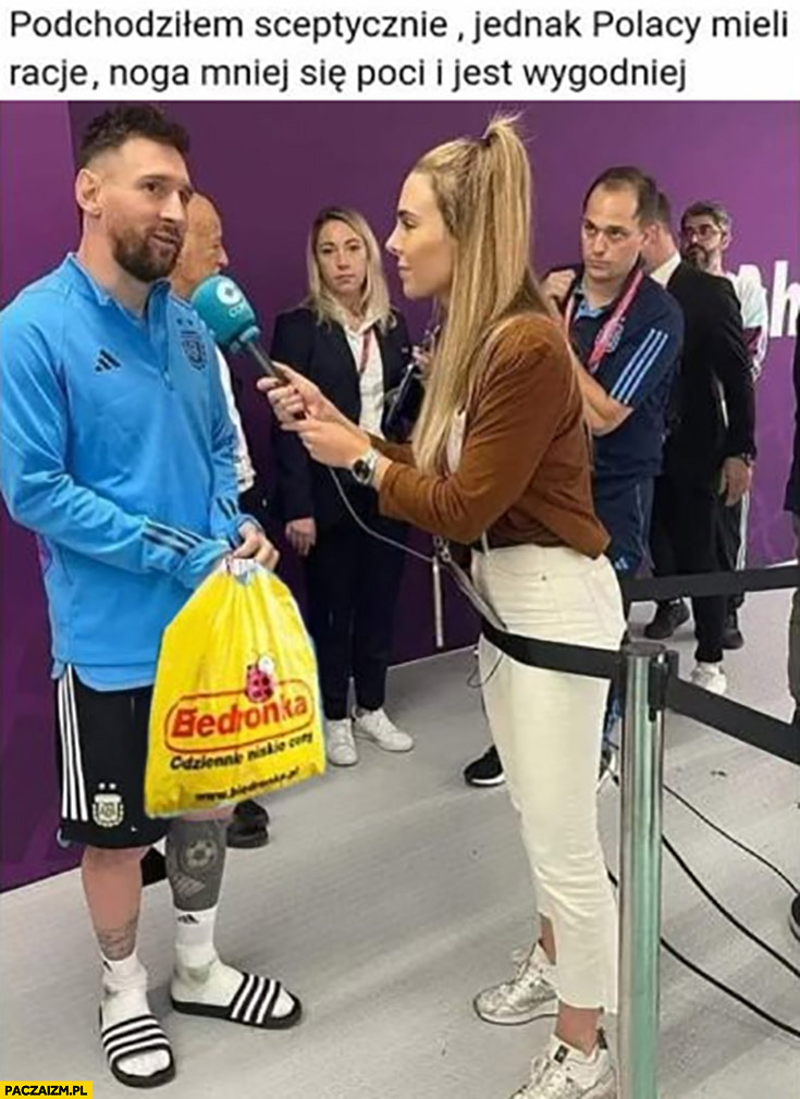 Messi klapki skarpetki torba z biedronki przeróbka Polacy mieli rację noga mniej się poci i jest wygodniej