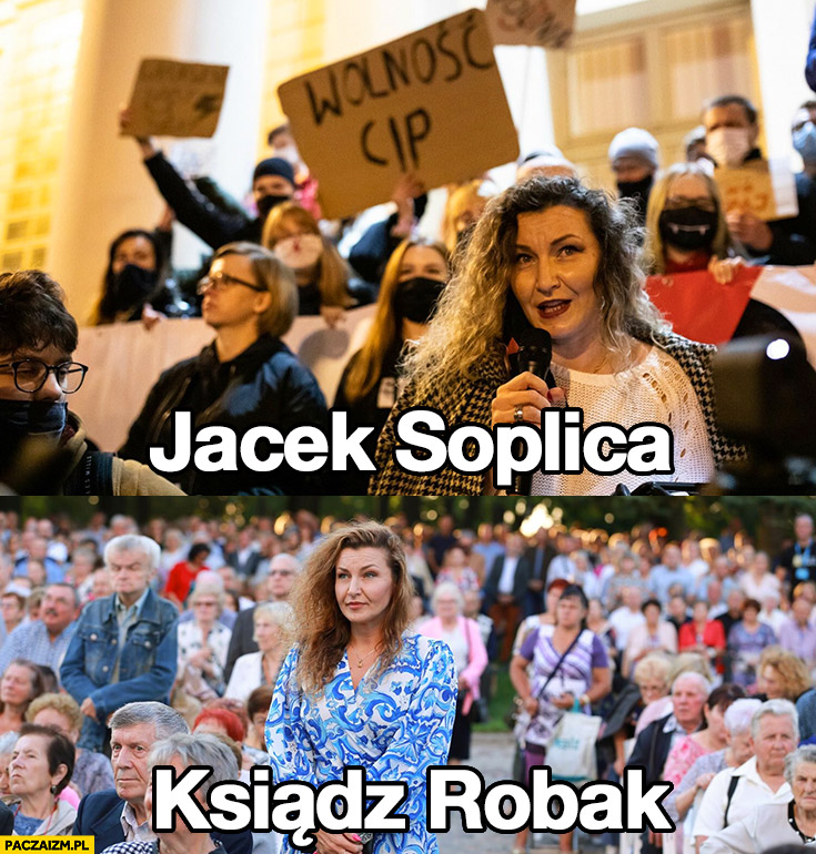 Monika Pawłowska na proteście strajku kobiet Jacek Soplica na mszy ksiądz robak