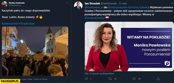 Monika Pawłowska w lewicy vs u Gowina porównanie