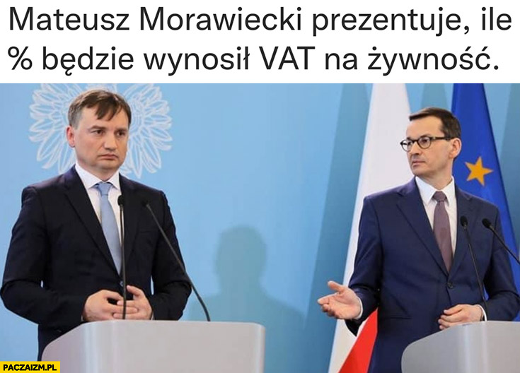 Morawiecki prezentuje ile procent będzie wynosił VAT na żywność: zero Ziobro
