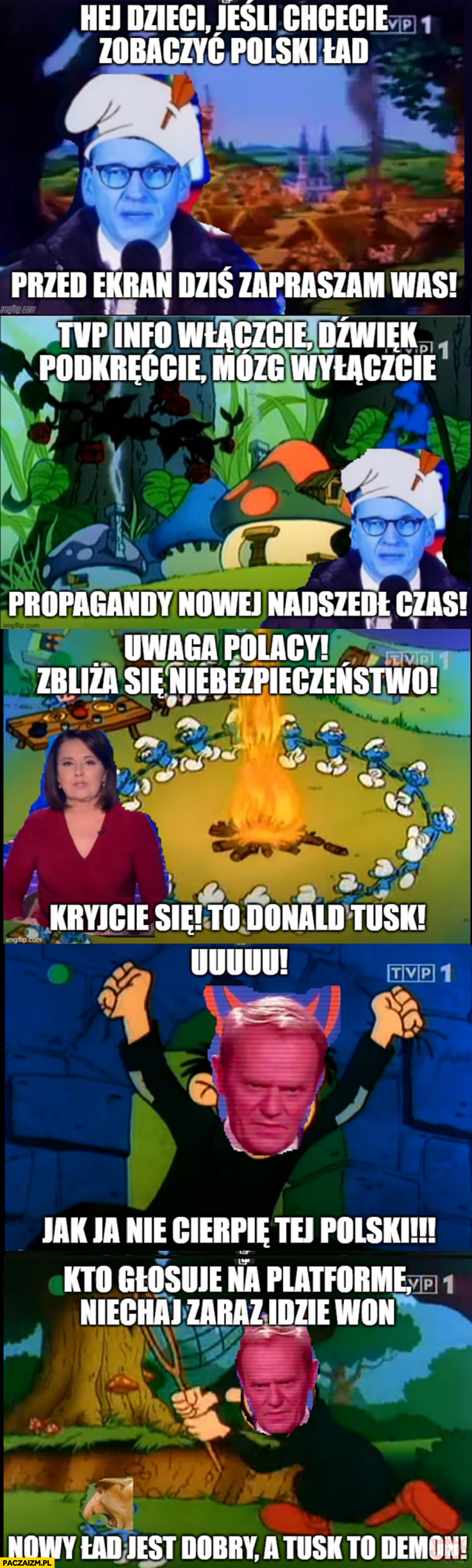Morawiecki smerfy propagandy nowej nadszedł czas uwaga Polacy zbliża się Gargamel Donald Tusk