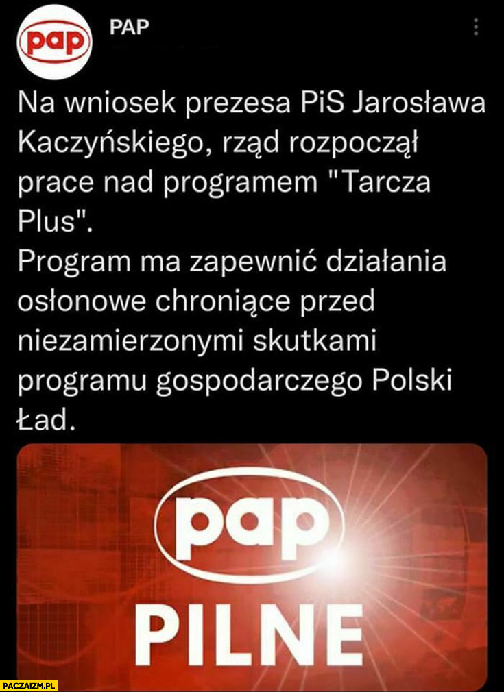 Na wniosek Kaczyńskiego rząd rozpoczął prace nad tarczą plus program ma ochronić przed niezamierzonymi skutkami polskiego ładu