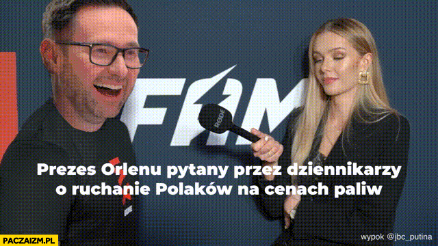 Obajtek prezes Orlenu pytany przez dziennikarzy o dymanie Polaków na cenach paliw Alan Kwieciński przeróbka gif