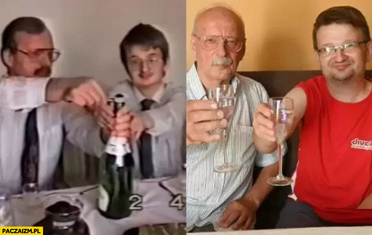 Ojciec z synem otwierają szampana jak wyglądają po latach porównanie