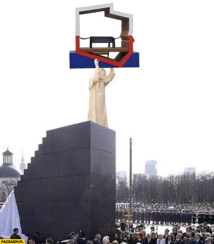 Papież na schodach Smoleńskich rzuca ławka w kształcie Polski przeróbka