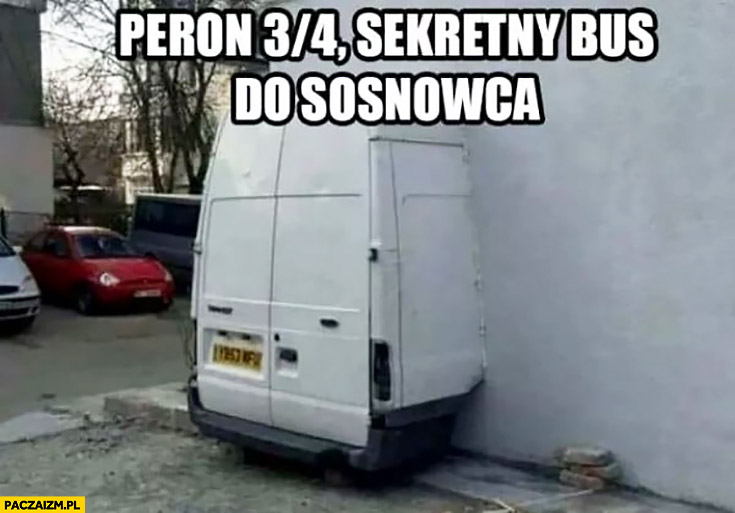 Peron 3/4 sekretny bus do Sosnowca wmurowany w ścianę