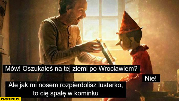 Pinokio mów oszukałeś na tej ziemi działce pod Wrocławiem? Ale jak mi nosem rozwalisz lusterko spale cie w kominku