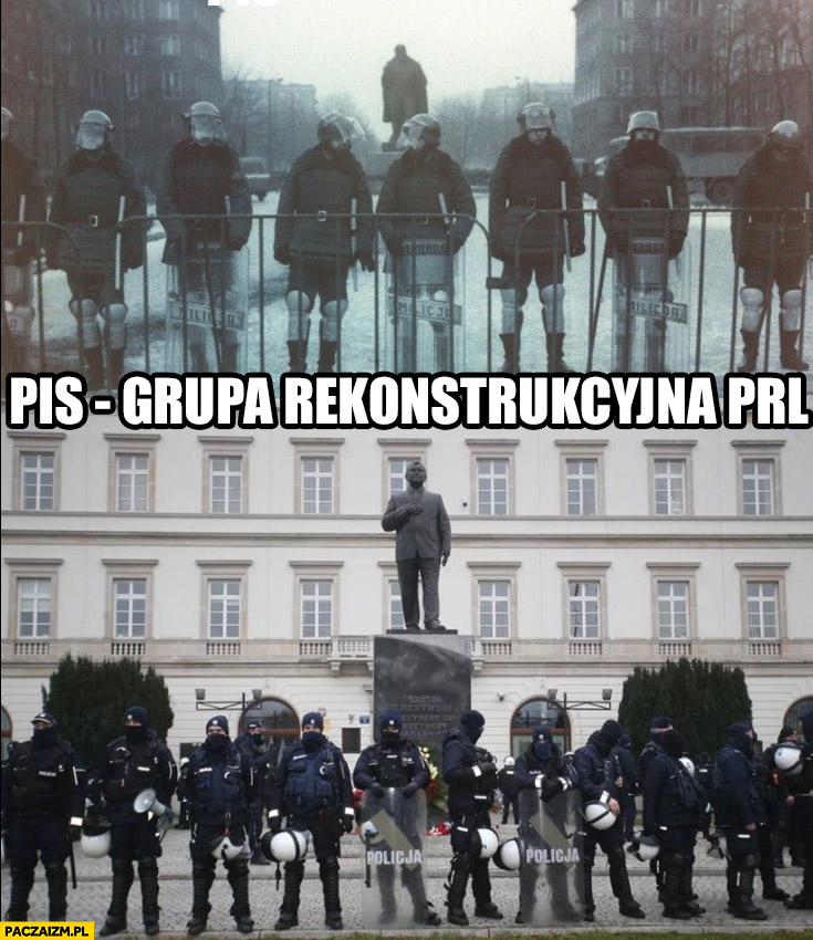 PiS grupa rekonstrukcyjna PRL policjanci chronią pilnują pomnika