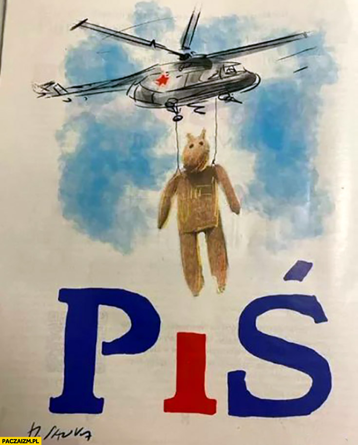 PiS miś z białoruskiego helikoptera PiS Sawka rysunek