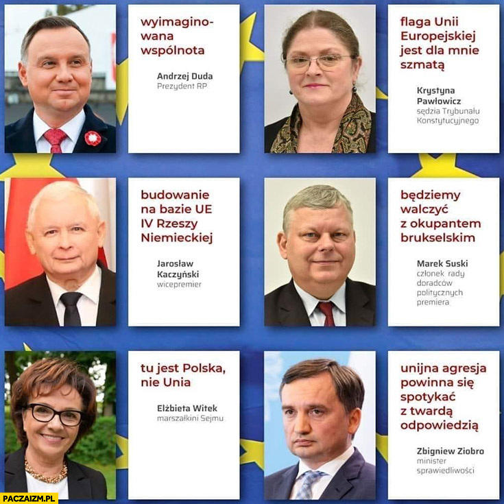 Pisowcy PiS o unii europejskiej UE cytat cytaty Duda Kaczyński Witek Ziobro Suski Pawłowicz