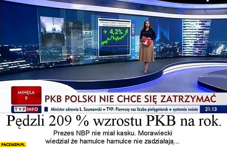 PKB Polski nie chce się zatrzymać pędzili 209% procent wzrostu PKB na rok, prezes NBP nie miał kasku, Morawiecki wiedział, że hamulce nie zadziałają