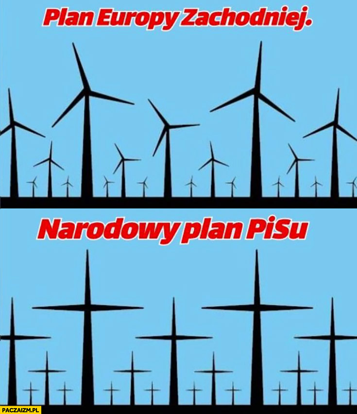 Plan Europy zachodniej wiatraki vs plan narodowy PiSu krzyże