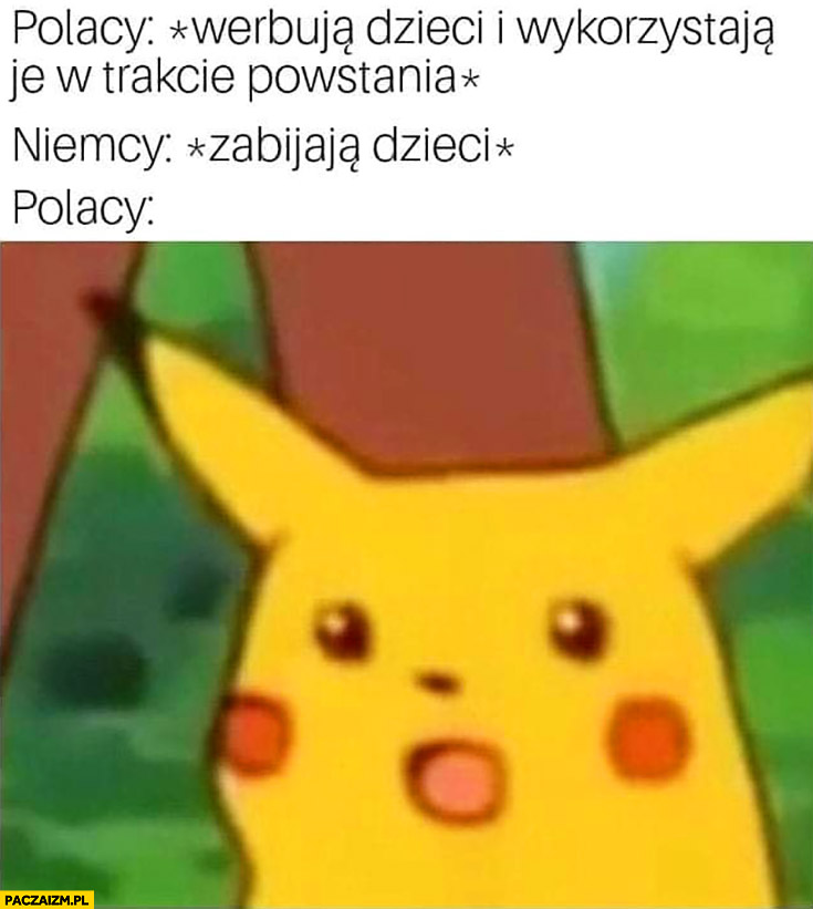Polacy werbują dzieci i wykorzystają jest w trakcie powstania, Niemcy zabijają dzieci, Polacy zdziwieni Pikachu