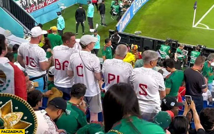 Polscy kibice na stadionie na meczu w katarze jebać PiS