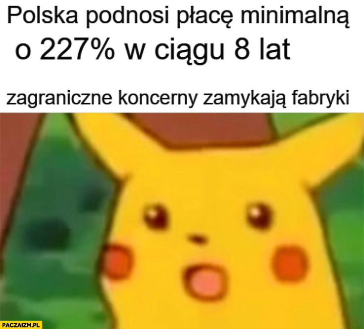 Polska podnosi płacę minimalną o 227% procent w ciągu 8 lat, zagraniczne koncerny zamykają fabryki zdziwiony Pikachu