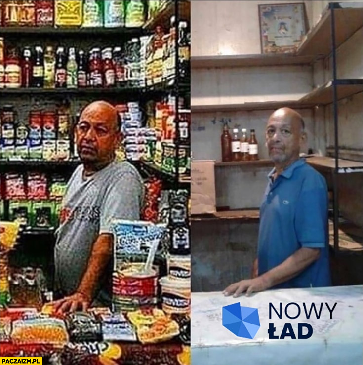 Polski nowy ład przed i po pełny sklep pusty sklep Wenezuela porównanie