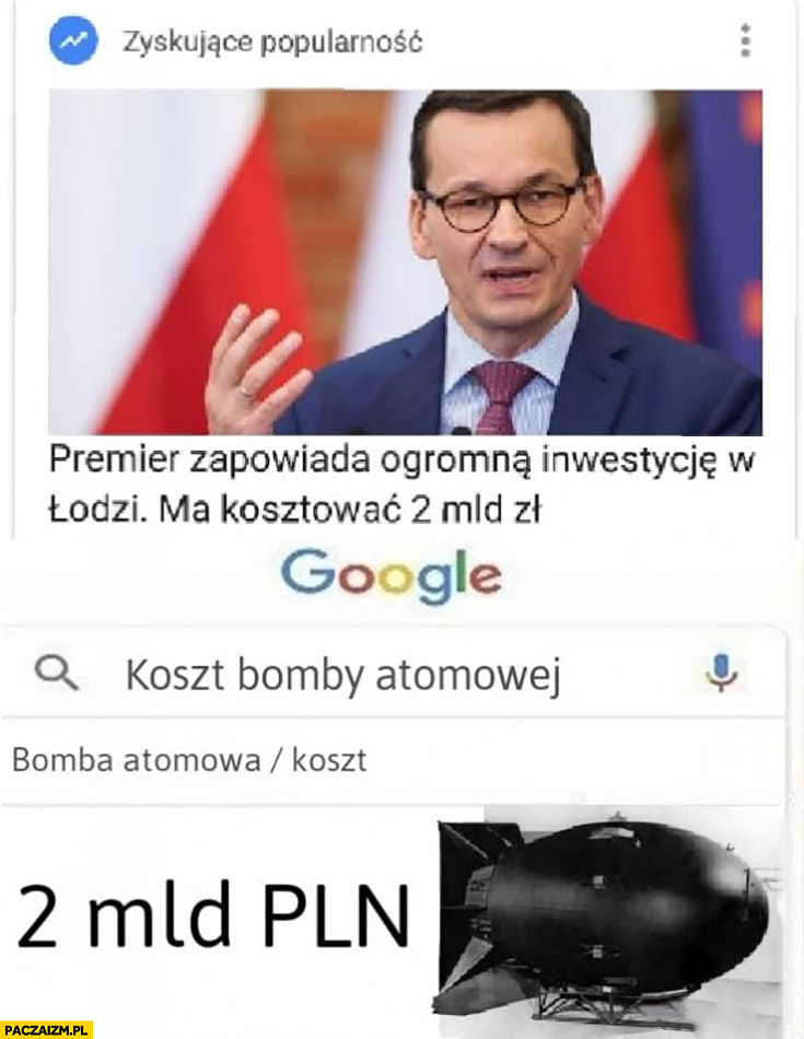 Premier zapowiada inwestycje w Łodzi, ma kosztować 2 miliardy tyle co koszt bomby atomowej