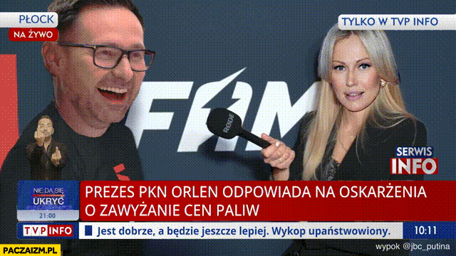 Prezes Orlen Obajtek odpowiada na oskarżenia o zawyżanie cen paliw TVP info Ogórek gif Alan Kwieciński przeróbka