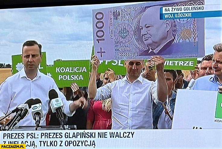 Prezes PSL Glapiński nie walczy z inflacją tylko z opozycją banknot 1000 zł z podobizną Glapińskiego