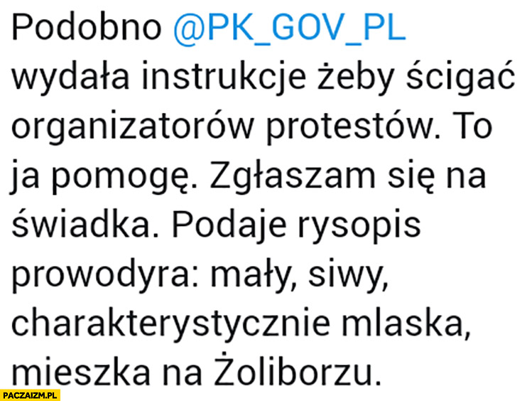 Prokuratura ma ścigać organizatorów protestów pomogę rysopis prowodyra mały, siwy, charakterystycznie mlaska, mieszka na Żoliborzu Kaczyński