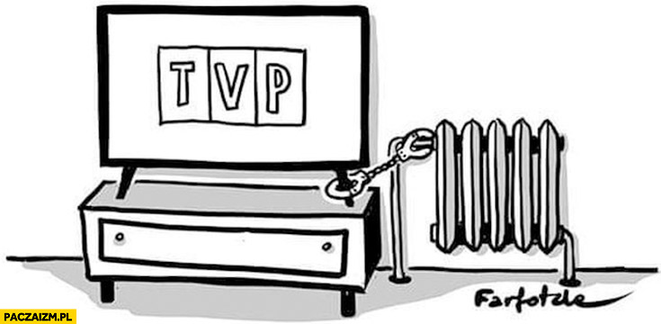 Protest TVP telewizor przykuty kajdankami do kaloryfera farfotzle