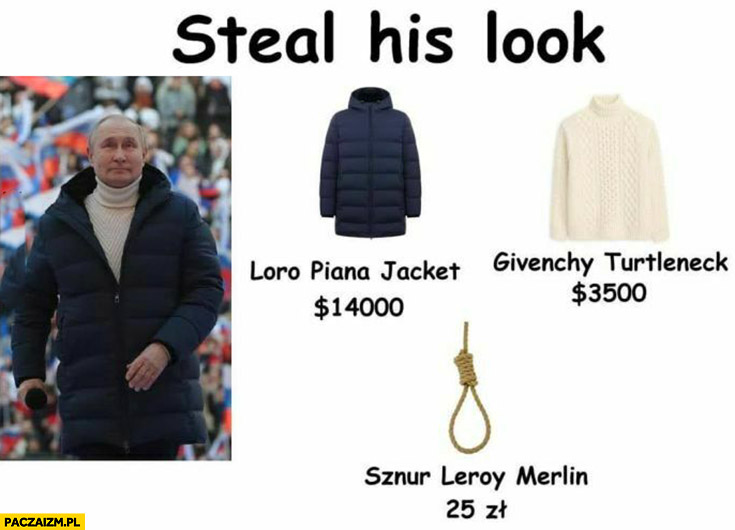 Putin steal his look kurtka sweter sznur do samobójstwa z Leroy Merlin