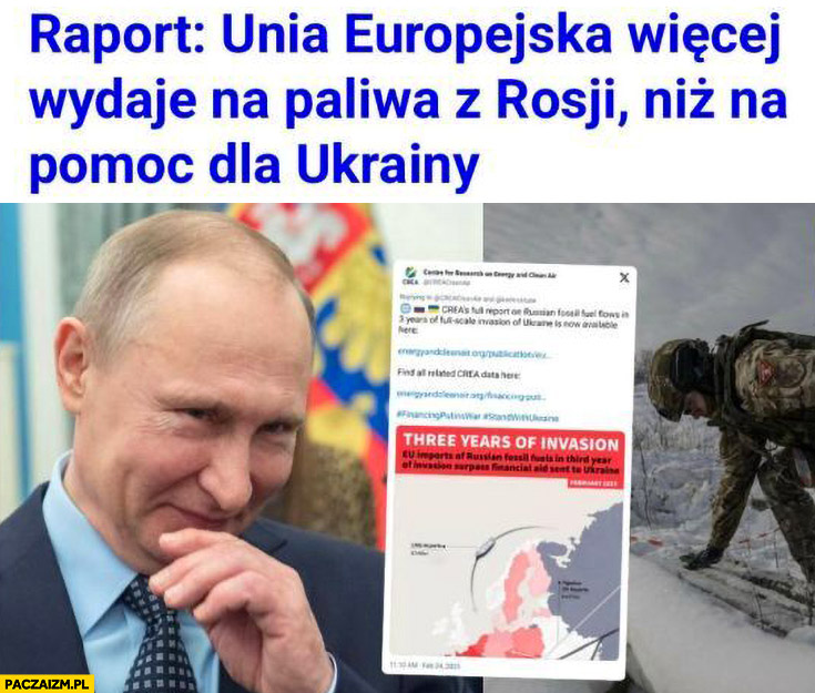 Raport unia europejska więcej wydaje na paliwa z rosji niż na pomoc dla Ukrainy