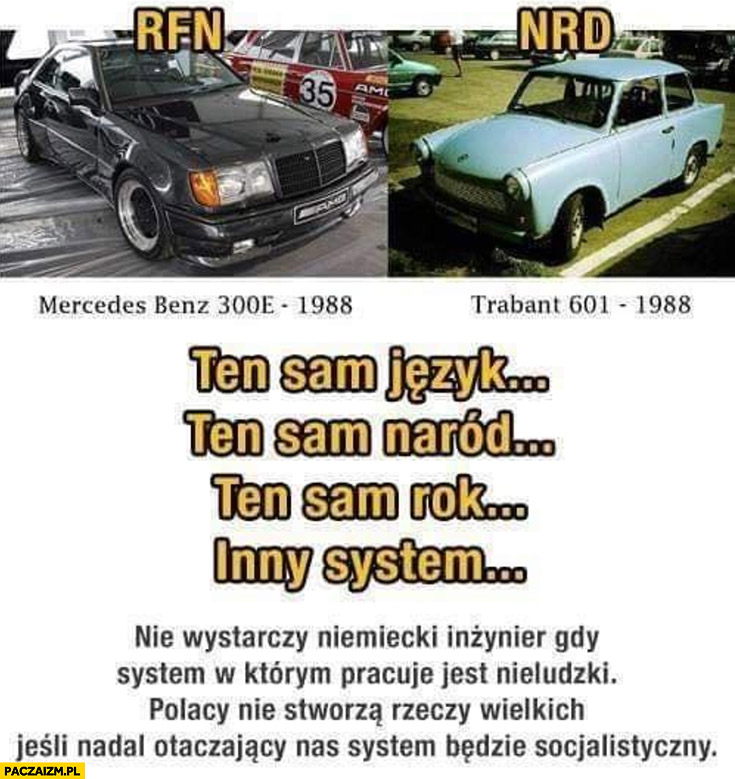 RFN 1988 Mercedes-Benz vs NRD Trabant Polacy nie stworzą rzeczy wielkich jeśli nadal otaczający nas system będzie socjalistyczny