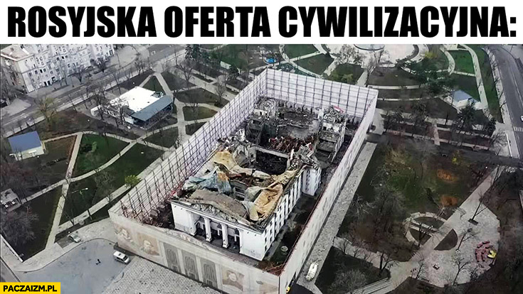 Rosyjska oferta cywilizacyjna zburzony budynek otoczony makieta