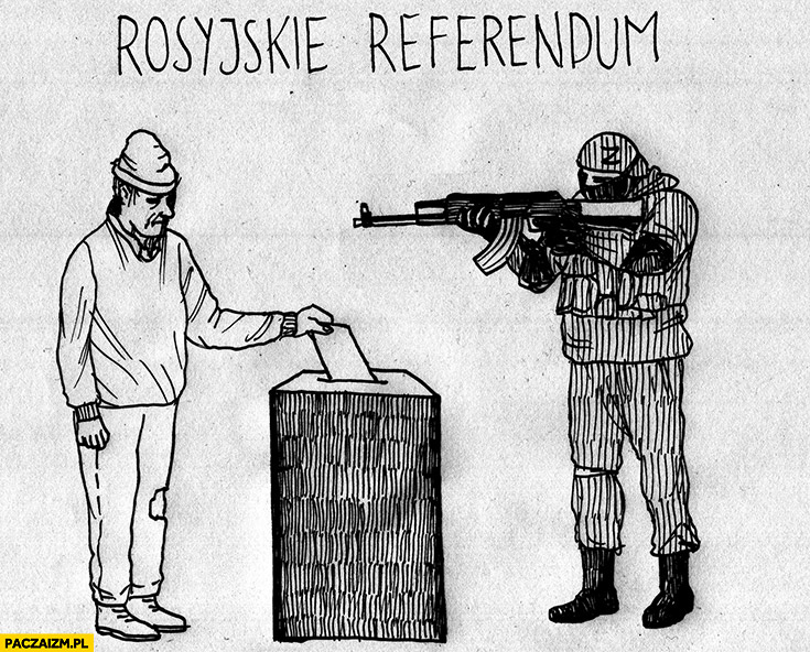 Rosyjskie referendum głosuje bo żołnierz celuje w niego z karabinu