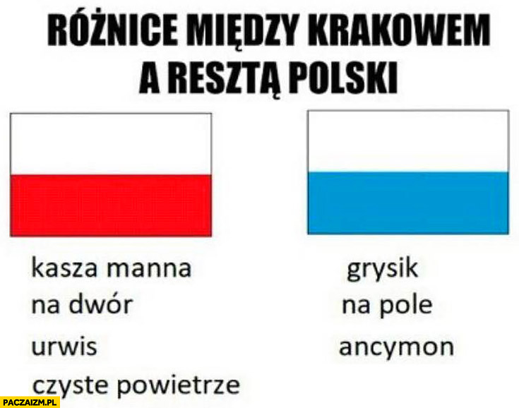Różnice między Krakowem a resztą Polski słowa słowniczek czyste powietrze brak odpowiednika