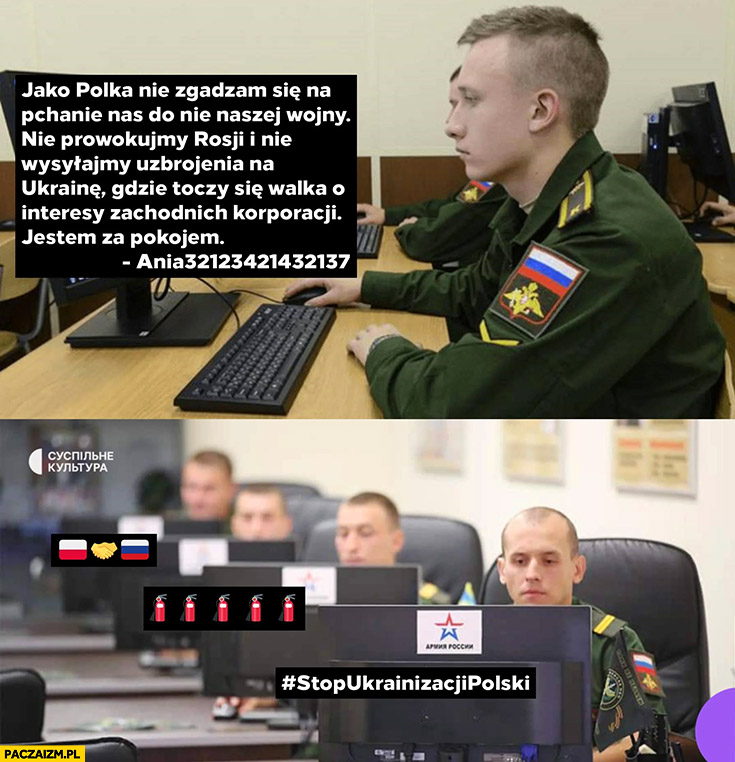 Ruscy ruskie trolle komentują w internecie jako Polka nie zgadzam się na pchanie nas do nie naszej wojny