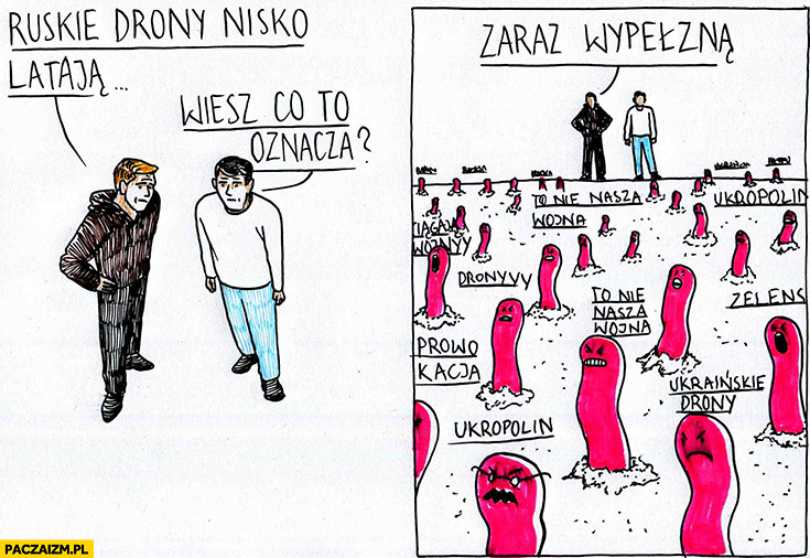 Ruskie drony nisko latają, wiesz co to oznacza? Zaraz wypełzną ruskie robaki