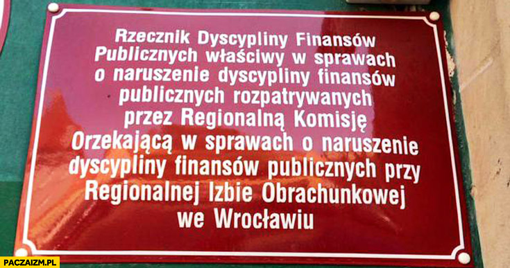Rzecznik dyscypliny finansów publicznych właściwy w sprawach o naruszenie dyscypliny finansów publicznych długa tabliczka