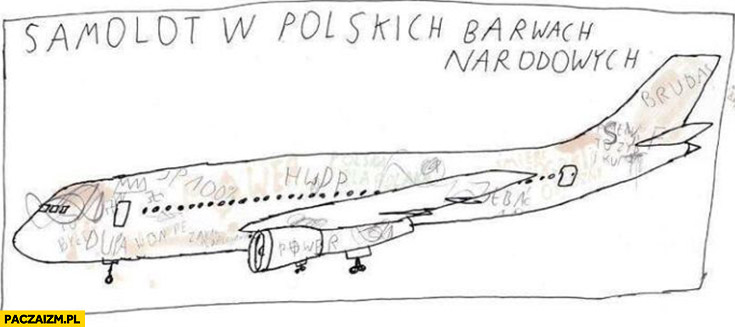 Samolot w polskich barwach narodowych cały pomazany pobazgrany
