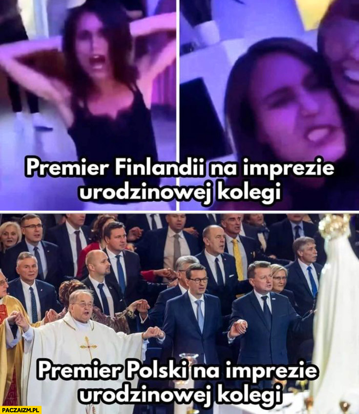 Sanna Marin premier Finlandii na imprezie urodzinowej kolegi vs premier polski na imprezie urodzinowej u rydzyka