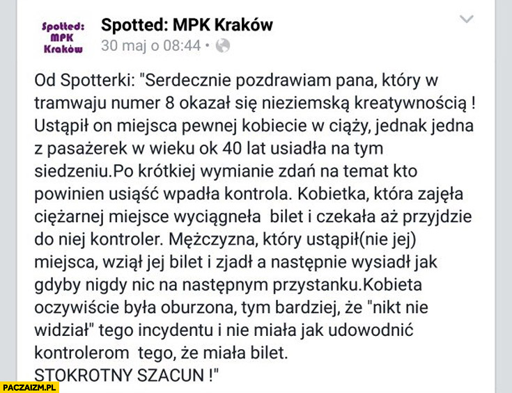 Spotted MPK Kraków stokrotny szacun ustąpił miejsca kontrola biletów