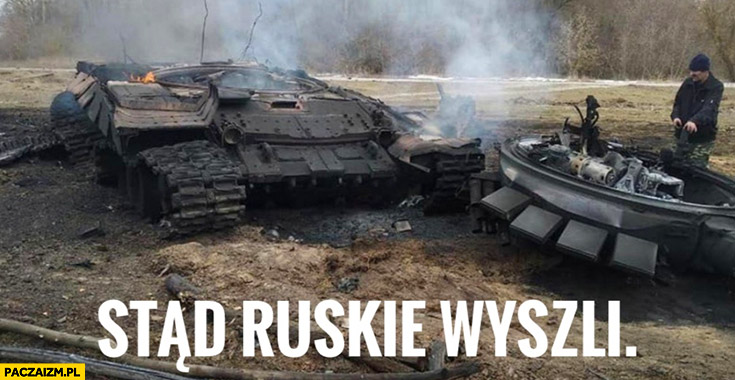 Stąd ruskie wyszli rozwalony czołg wojna Ukraina